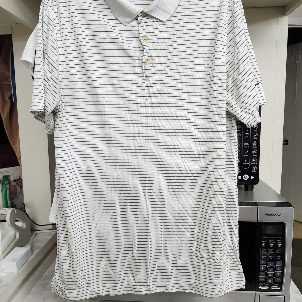 Nike Men's Polo Golf Shirt - White with Black Stripes
